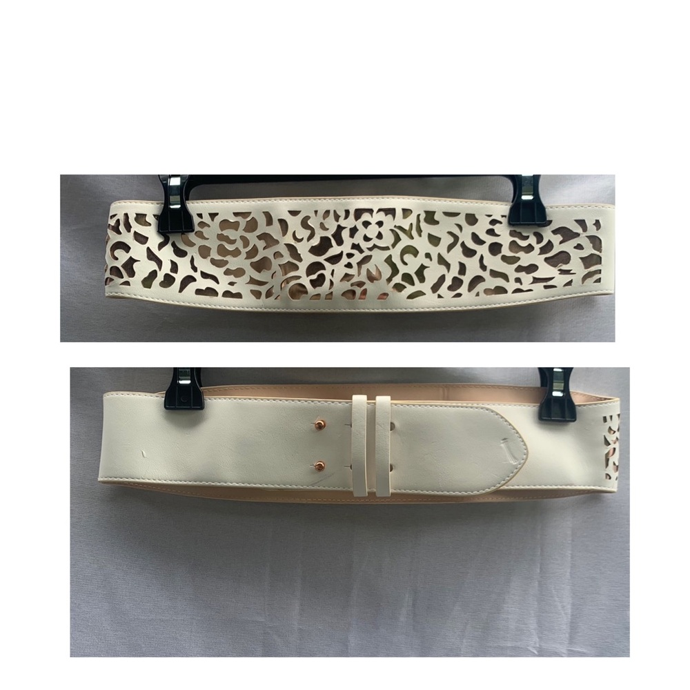 ⭐️ 90’s ⭐️ WIDE Laser Cut BELT H&M Gold & Cream EUC - Picture 4 of 11